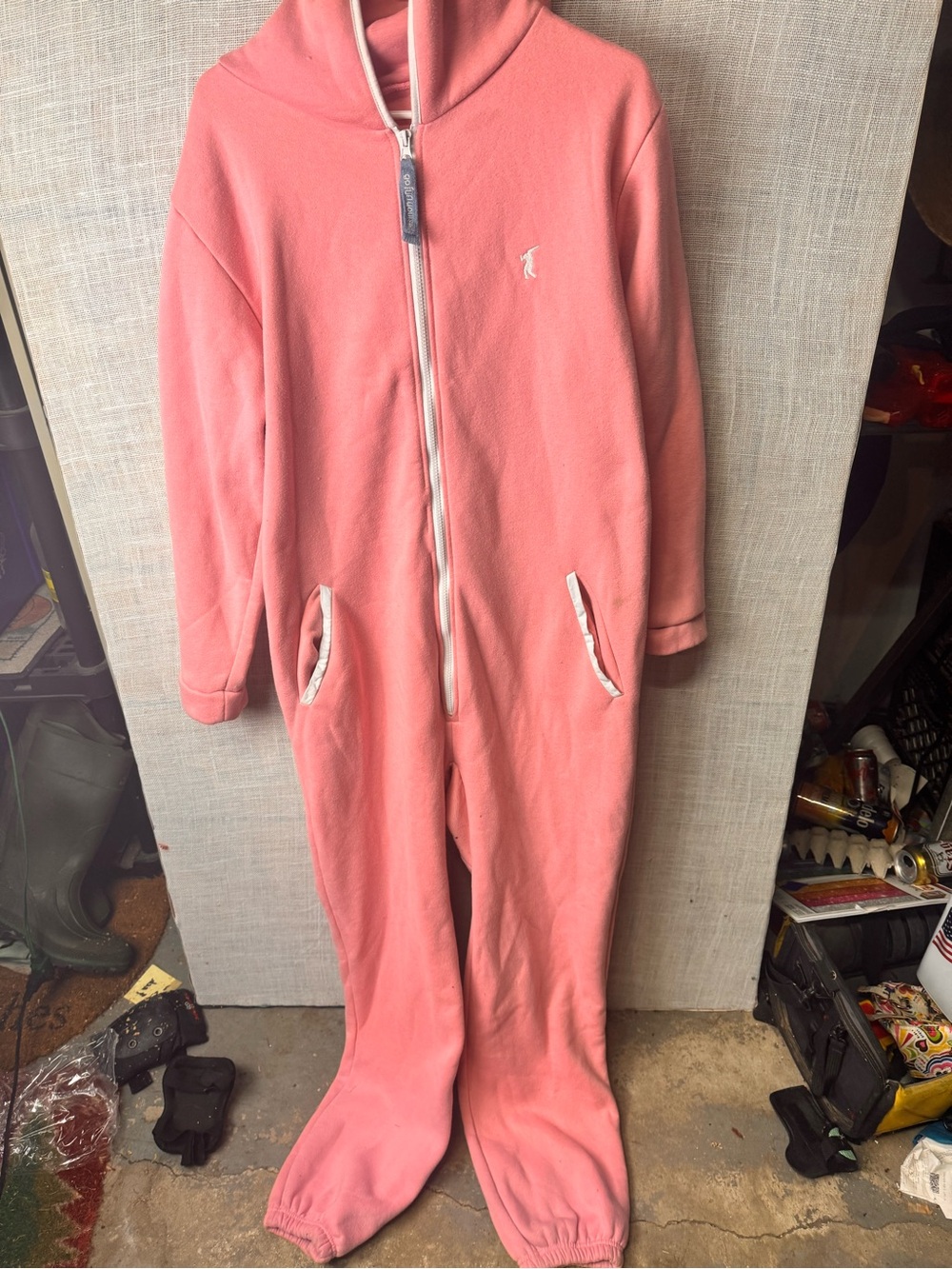 Women’s Pink Fleece Zip-Front One-Piece Jumpsuit